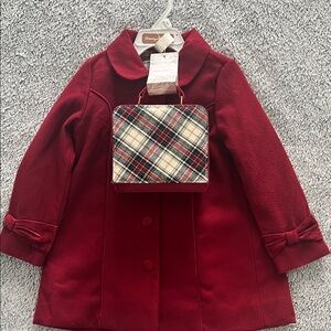 Tommy Bahama Red Kids Pea Coat with Plaid Bag